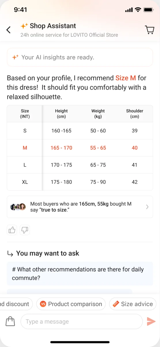 Size Advice 对话 第2步：给出尺码建议