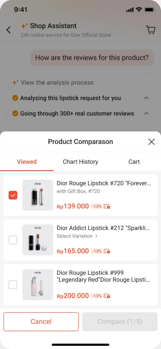 商品对比 第3步：选择多个商品